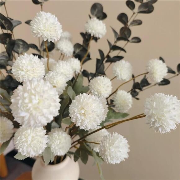 White Faux Flowers with Eucalyptus Stems for Vase Decor Centerpiece Wedding - Picture 4 of 7